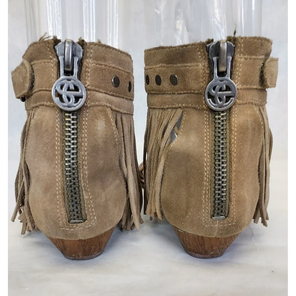 Sam Edelman Dazey Suede Sandals Womens 8 Gladiator Flat Boho Fringe Smokey Taupe - Picture 3 of 11